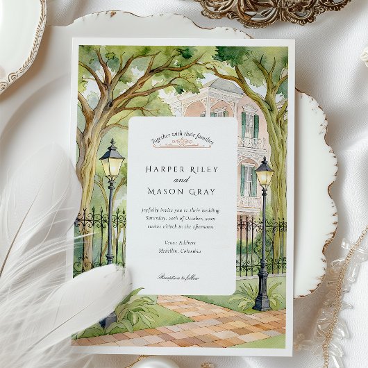 Waterverf New Orleans Garden District bruiloft Kaart