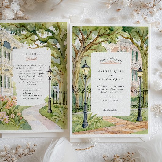 Waterverf New Orleans Garden District bruiloft Kaart