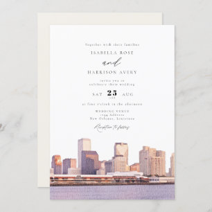 Waterverf New Orleans Louisiana Skyline Wedding Kaart