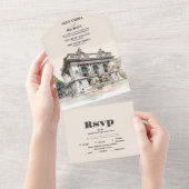 Waterverf New York Bestemming Bruiloft All In One Uitnodiging (Afscheurbaar)