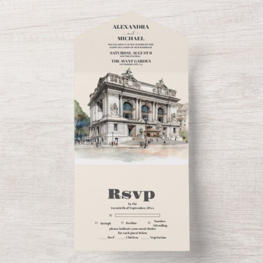 Waterverf New York Bestemming Bruiloft All In One Uitnodiging (Binnen)