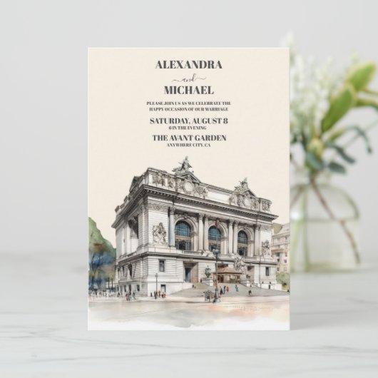 Waterverf New York Bestemming Bruiloft Kaart (Staand voorkant)