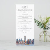 Waterverf New York City Bestemming Huwelijk Menu (Staand voorkant)
