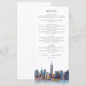 Waterverf New York City Destination bruiloft Menu (Voorkant / Achterkant)
