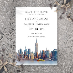 Waterverf New York City Destination bruiloft Save The Date