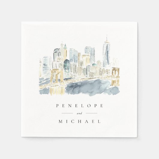 Waterverf New York City Gepersonaliseerde bruiloft Servet (Voorkant)