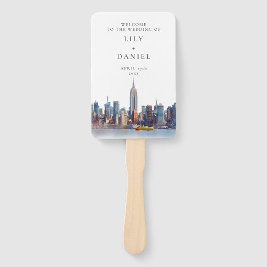 Waterverf New York City huwelijksprogramma Handwaaier (Voorkant)