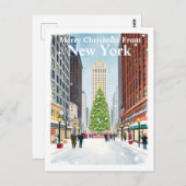 Waterverf New York City Kerstreizen Briefkaart (Voorkant / Achterkant)