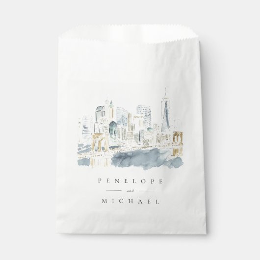 Waterverf New York City Skyline bruiloft dank u Bedankzakje (Voorkant)