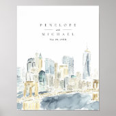 Waterverf New York City Skyline bruiloft Poster (Voorkant)