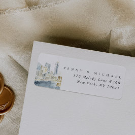 Waterverf New York City Skyline retouradres Etiket