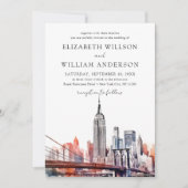 Waterverf New York City Skyline Trouwfoto Kaart (Voorkant)