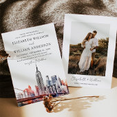 Waterverf New York City Skyline Trouwfoto Kaart