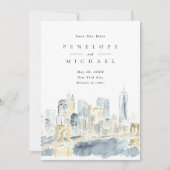 Waterverf New York City Verenigde Staten Bestemmin Save The Date (Voorkant)