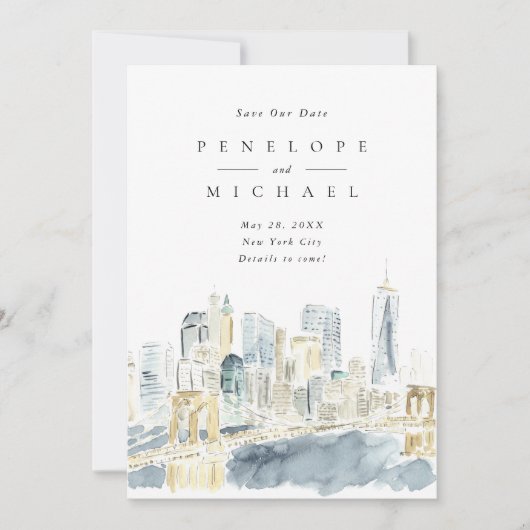 Waterverf New York City Verenigde Staten Bestemmin Save The Date (Voorkant)