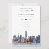 Waterverf New York Skyline QR Code Wedding Kaart (Voorkant)