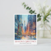 Waterverf New York Travel Christmas Feestdagenkaart (Staand voorkant)