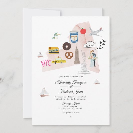 Waterverf New York USA Bestemming Huwelijksfoto Kaart (Voorkant)