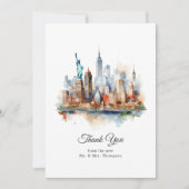 Waterverf New York USA Destination Wedding Bedankkaart (Voorkant)