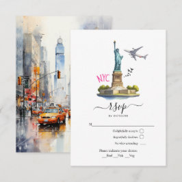 Waterverf New York USA Destination Wedding RSVP Kaartje