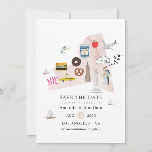 Waterverf New York USA Destination Wedding Save The Date (Voorkant)