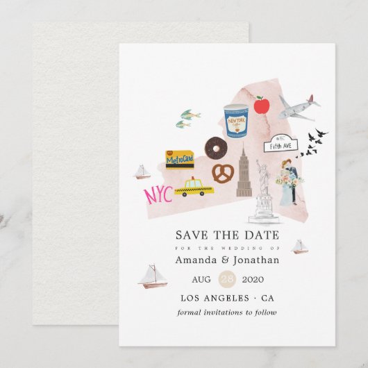 Waterverf New York USA Destination Wedding Save The Date (Voorkant / Achterkant)