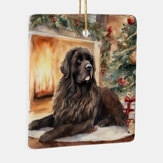 Waterverf Newfoundland - Kerstmisscène 2 Keramisch Ornament (Rechts)