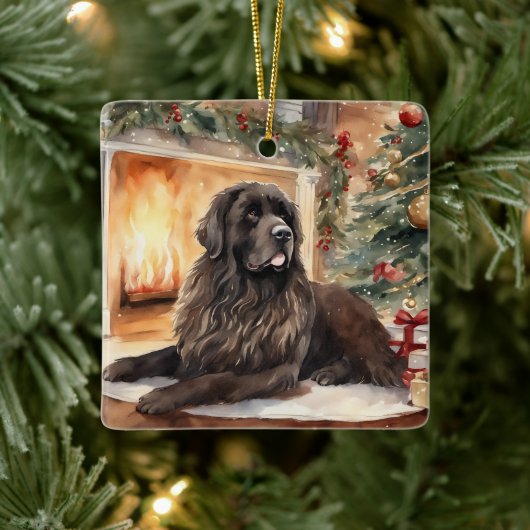 Waterverf Newfoundland - Kerstmisscène 2 Keramisch Ornament (Boom)