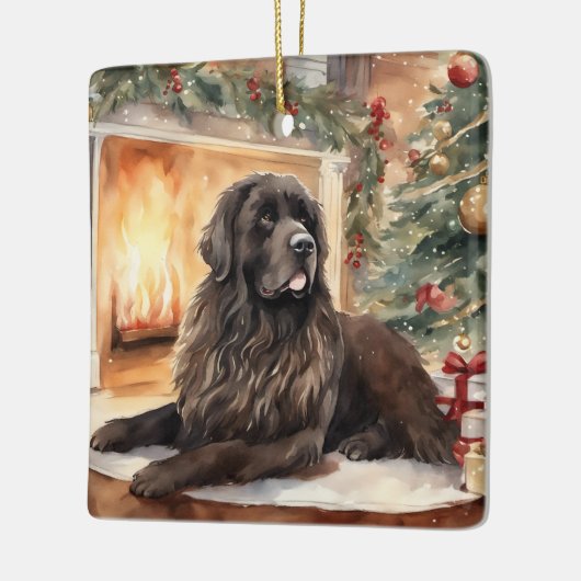 Waterverf Newfoundland - Kerstmisscène 2 Keramisch Ornament (Links)