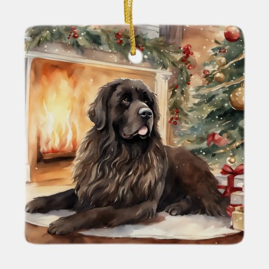 Waterverf Newfoundland - Kerstmisscène 2 Keramisch Ornament (Voorkant)