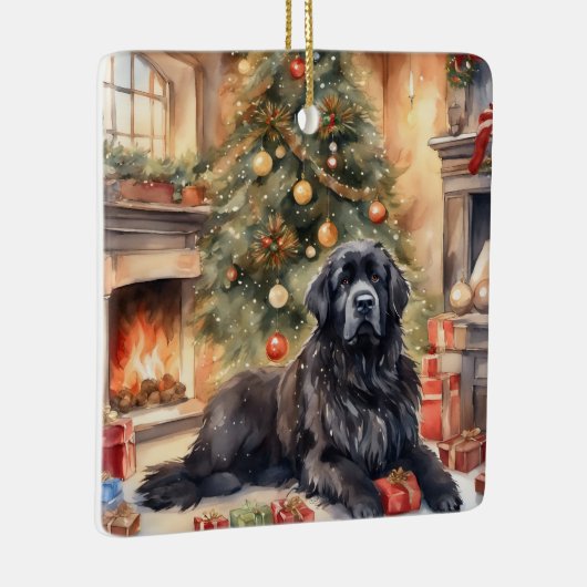 Waterverf Newfoundland - Kerstmisscène 3 Keramisch Ornament (Rechts)