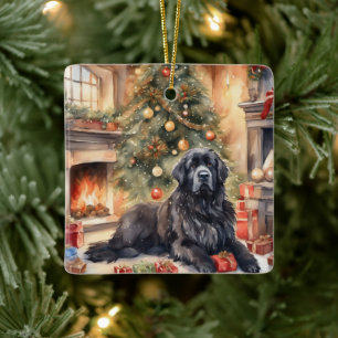 Waterverf Newfoundland - Kerstmisscène 3 Keramisch Ornament