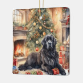 Waterverf Newfoundland - Kerstmisscène 3 Keramisch Ornament (Links)