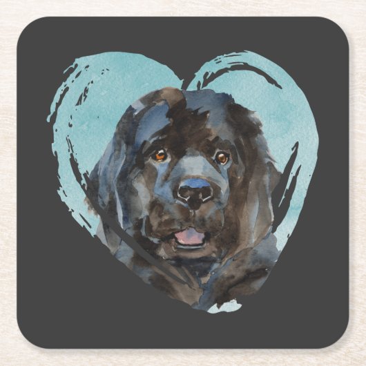 Waterverf Newfoundland Portrait Kartonnen Onderzetters (Voorkant)