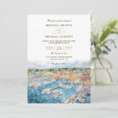 Waterverf Newport Harbor Kust QR Code Huwelijk Kaart (Staand voorkant)