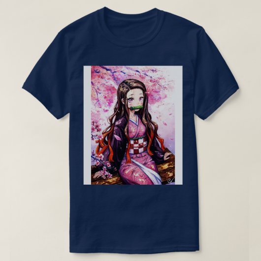 Waterverf Nezuko onder Sakura Tree Demon Slayer F T-shirt (Design voorkant)