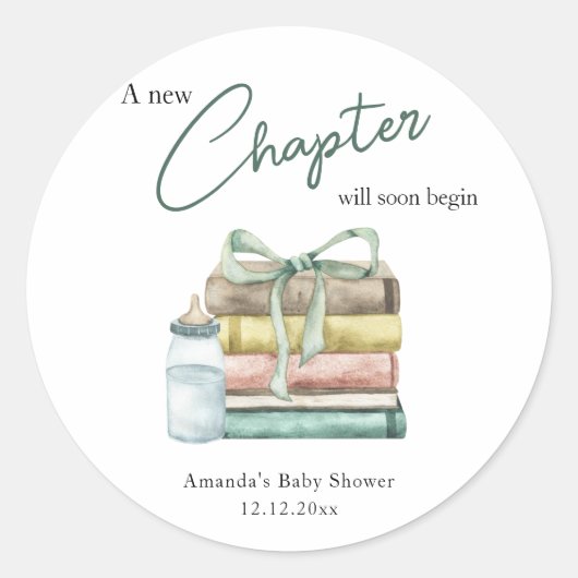 Waterverf Nieuw Chapter Baby shower Ronde Sticker (Voorkant)