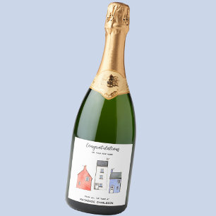 Waterverf Nieuw Home Vastgoed Gefeliciteerd Sparkling Wijnetiket