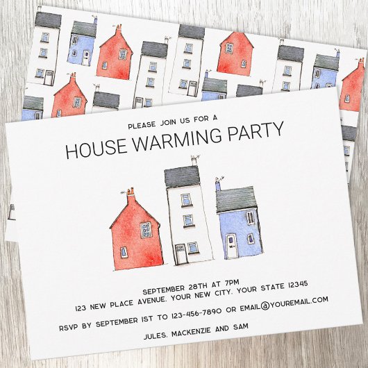 Waterverf Nieuw Huis Warming Party Kaart