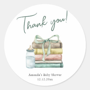 Waterverf Nieuwe Hoofdstuk Baby shower Dank u Ronde Sticker