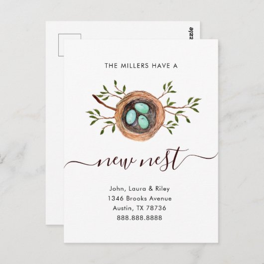 Waterverf Nieuwe nestwijziging adresverplaatsing Briefkaart (Voorkant / Achterkant)