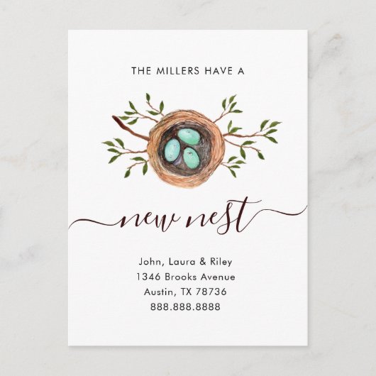 Waterverf Nieuwe nestwijziging adresverplaatsing Briefkaart (Voorkant)