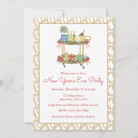 Waterverf Nieuwjaar Champagne Bar Winkelwagen Part Kaart (Voorkant)