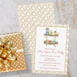 Waterverf Nieuwjaar Champagne Bar Winkelwagen Part Kaart