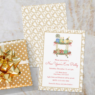 Waterverf Nieuwjaar Champagne Bar Winkelwagen Part Kaart