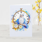 Waterverf Nieuwjaar Vader Tijd Kaart (Gele Bloem)