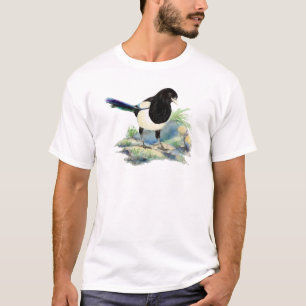 Waterverf nieuwsgierig Magpie Fun Bird Art T-shirt