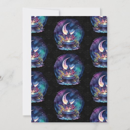Waterverf Night Fantasy Fountain 21st Birthday Kaart (Achterkant)