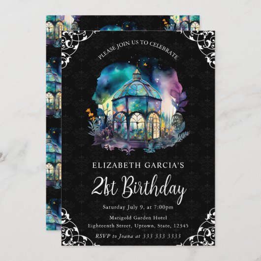 Waterverf Night Fantasy Pavilion 21st Birthday Kaart (Voorkant / Achterkant)
