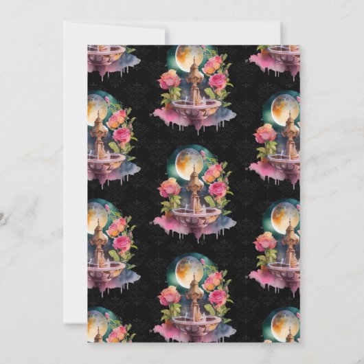 Waterverf Night Floral Fountain 21st Birthday Kaart (Achterkant)